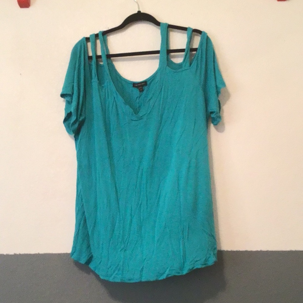 H4 Size 22/24 Lane Bryant Turquoise Short Sleeve Tee with Strappy sleeves